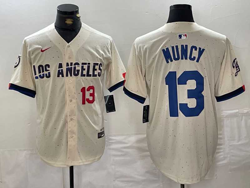 Men%27s Los Angeles Dodgers #13 Max Muncy Number Cream 2024 City Connect Limited Stitched Jersey->los angeles dodgers->MLB Jersey